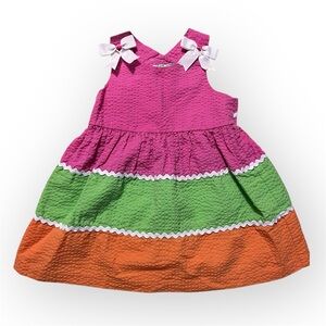 Pink, Green, and Orange Dress with White Bows